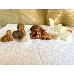 Marble Hand Carved Alabaster Made In Italy lot of 6 figurines Elephant Dogs,